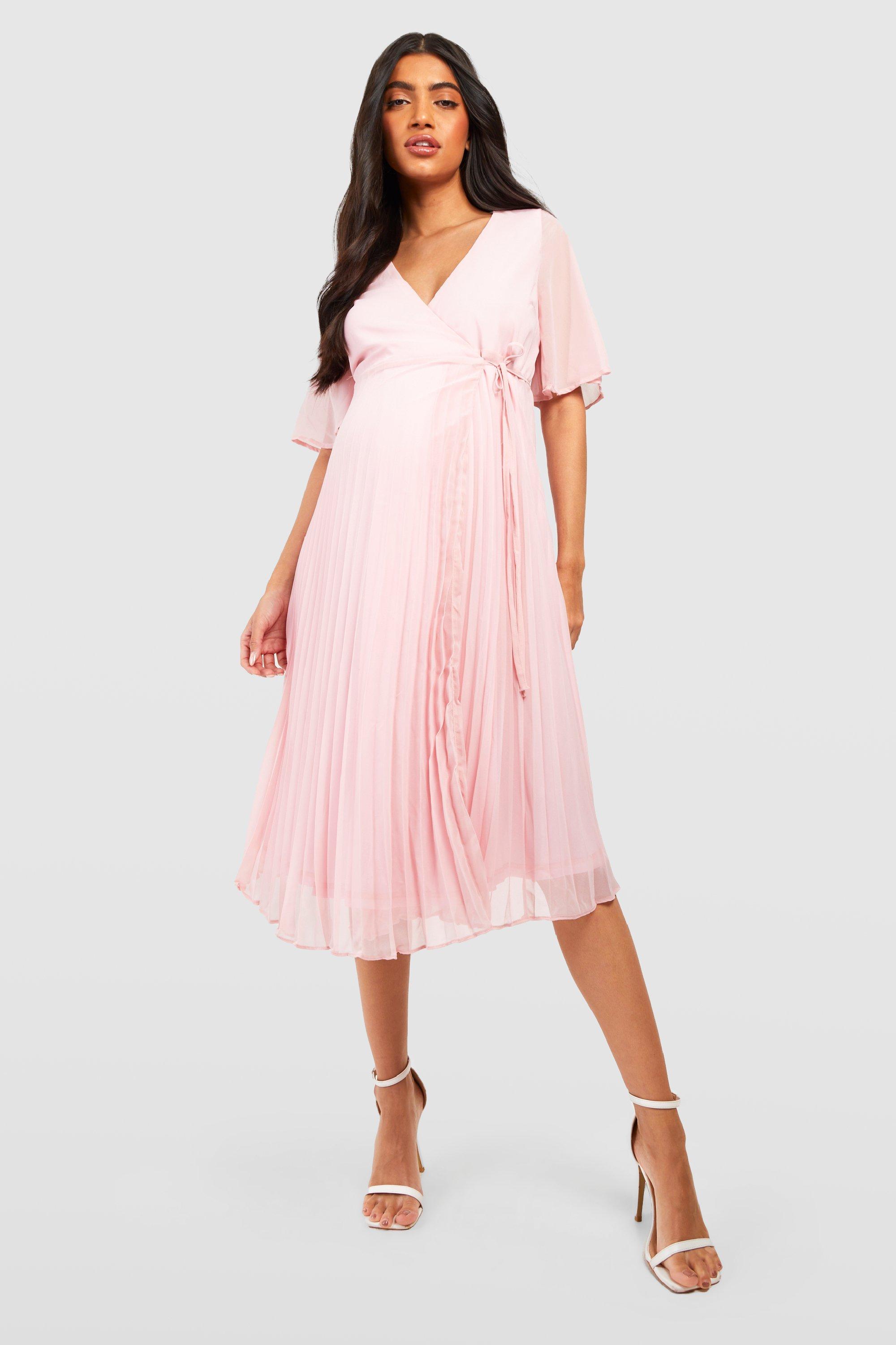 Maternity Wrap Pleated Skater Midi Dress